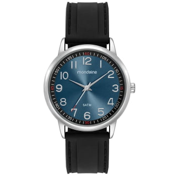 Relógio Mondaine Masculino Prateado Visor Azul Todo Numerado Pulseira em Silicone Preta Á Prova d'água 99899G0MVNI2 Relógio Mondaine Masculino Prateado Visor Azul Todo Numerado Pulseira em Silicone Preta Á Prova d'água 99899G0MVNI2
