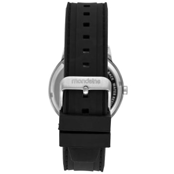 Relógio Mondaine Masculino Prateado Visor Azul Todo Numerado Pulseira em Silicone Preta Á Prova d'água 99899G0MVNI2