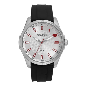 Relógio Mondaine Masculino Prateado Visor Branco Texturizado Pulseira em Silicone á Prova D'água 32644G0MVNI2