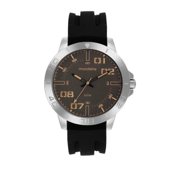 Relógio Mondaine Masculino Prateado Visor Cinza Taquímetro com Pulseira em Silicone Á Prova d'água 99786G0MVNI3