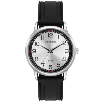 Relógio Mondaine Masculino Prateado Visor Prata Todo Numerado Pulseira em Silicone Preta Á Prova d'água 99899G0MVNI1 Relógio Mondaine Masculino Prateado Visor Prata Todo Numerado Pulseira em Silicone Preta Á Prova d'água 99899G0MVNI1