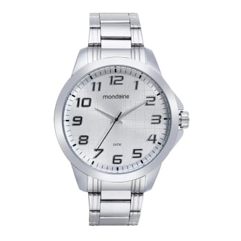 Relógio Mondaine Masculino Prateado Visor Prata Texturizado com Numeração Completa Á Prova d'águac99681G0MVNE1