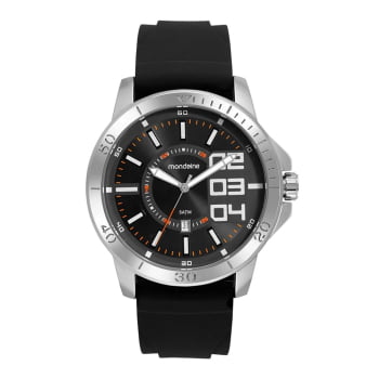 Relógio Mondaine Masculino Prateado Visor Preto com Calendário Pulseira em Silicone á Prova D'água 99734G0MVNI2 Relógio Mondaine Masculino Prateado Visor Preto com Calendário Pulseira em Silicone á Prova D'água 99734G0MVNI2