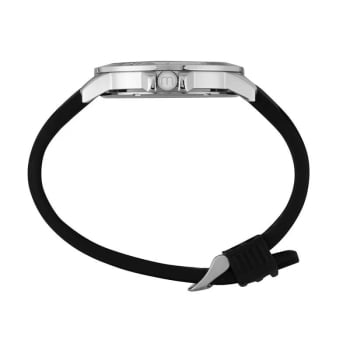 Relógio Mondaine Masculino Prateado Visor Preto com Numeração completa Pulseira em Silicone Preta Á Prova d'água 99698G0MVNI3