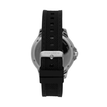 Relógio Mondaine Masculino Prateado Visor Preto com Pulseira em Silicone Á Prova d'água 99777G0MVNI1