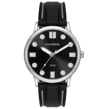 Relógio Mondaine Masculino Prateado Visor Preto Pulseira em Silicone Bicolor Preta e Cinza Á Prova d'água 99901G0MVNI1 Relógio Mondaine Masculino Prateado Visor Preto Pulseira em Silicone Bicolor Preta e Cinza Á Prova d'água 99901G0MVNI1