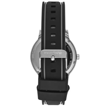 Relógio Mondaine Masculino Prateado Visor Preto Pulseira em Silicone Bicolor Preta e Cinza Á Prova d'água 99901G0MVNI1
