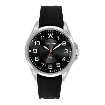 Relógio Mondaine Masculino Prateado Visor Preto Todo Numerado Pulseira em Silicone Preta Á Prova d'água 83529G0MVNI2 Relógio Mondaine Masculino Prateado Visor Preto Todo Numerado Pulseira em Silicone Preta Á Prova d'água 83529G0MVNI2