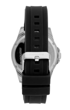 Relógio Mondaine Masculino Prateado Visor Preto Todo Numerado Pulseira em Silicone Preta Á Prova d'água 83529G0MVNI2