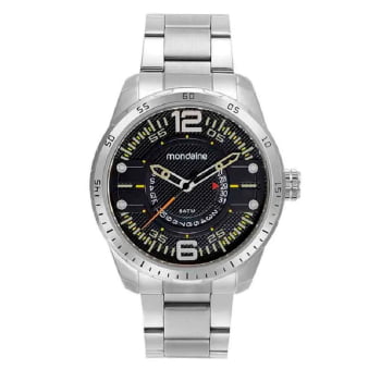 Relógio Mondaine Masculino Prateado Visor Texturizado Preto Calendário Taquímetro Á Prova d'água 99644G0MVNE2