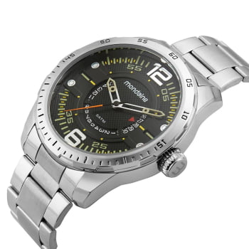 Relógio Mondaine Masculino Prateado Visor Texturizado Preto Calendário Taquímetro Á Prova d'água 99644G0MVNE2