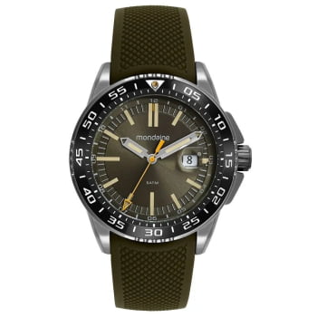 Relógio Mondaine Masculino Prateado Visor Verde Com Calendário e  Taquímetro Pulseira em Silicone  Verde Militar Á Prova d'água 32882GPMVSI2