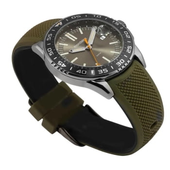 Relógio Mondaine Masculino Chumbo Visor Verde Com Calendário e  Taquímetro Pulseira em Silicone  Verde Militar Á Prova d'água 32882GPMVSI2