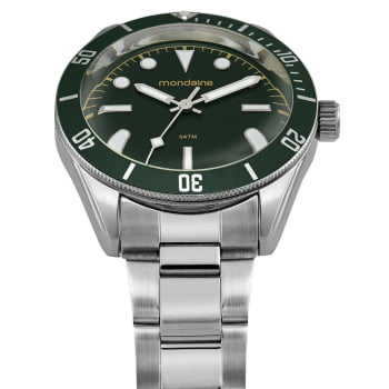 Relógio Mondaine Masculino Prateado Visor Verde com Vidro Dome Á Prova d'água 33038G0MVNE4