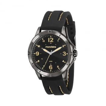 Relógio Mondaine Masculino Silicone Preto com Detalhes Amarelo 99377GPMVPI3  