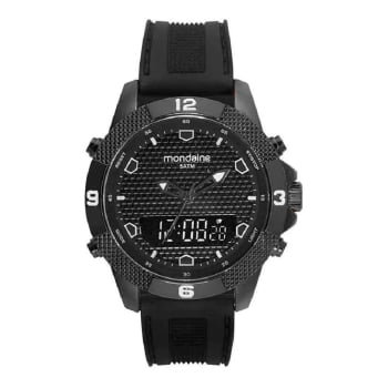 Relógio Mondaine Masculino Preto Display Duplo Visor Texturizado com Pulseira em Silicone Á Prova D'água 99649GPMVSI1