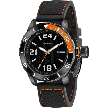 Relógio Mondaine Masculino Preto Visor Preto com Calendário Pulseira em Silicone Á Prova D'água 99514GPMVPI3