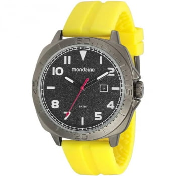 Relógio Mondaine Masculino Silicone Amarelo e Preto Calendário a prova D'água 32165GPMVPI1