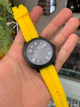 Relógio Mondaine Masculino Silicone Amarelo e Preto Calendário a prova D'água 32165GPMVPI1