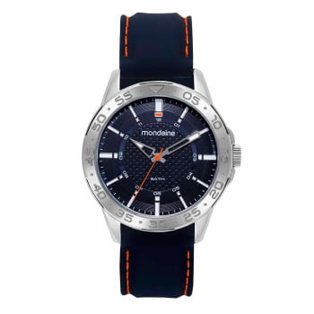 Relógio Mondaine Masculino Prateado Visor Azul Texturizado com Pulseira Silicone Á Prova d'água 32550G0MVNI4