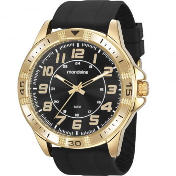 Relógio Mondaine Masculino Dourado com Pulseira em Silicone Todo Numerado Á Prova d'água 99431GPMVDI1