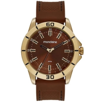 Relógio Mondaine Masculino Dourado com Pulseira em Silicone Marrom Á Prova d´água 99375GPMVDI3