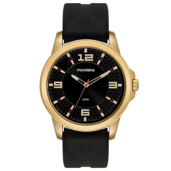 Relógio Mondaine Masculino Dourado Visor Preto Texturizado com Pulseira em Silicone Á Prova d'água 83501GPMVDI1