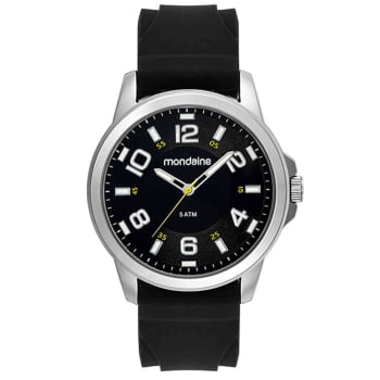 Relógio Mondaine Masculino Prata Silicone Preto á Prova D'água 83500G0MVNI3