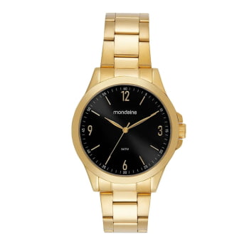 Relógio Mondaine Masculino Dourado Social Visor Preto A prova D'água 83515GPMVDE1