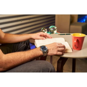 Relógio Mondaine Masculino Visor Azul Casual Prata á Prova D'água 99130G0MVNE2