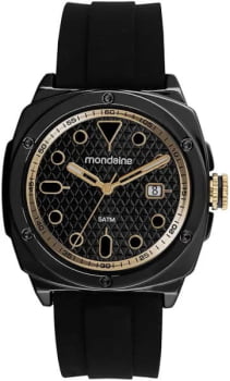 Relógio Mondaine Masculino Visor Preto Texturizado com Calendário Pulseira em Silicone Á Prova d'água 32767GPMVPI2