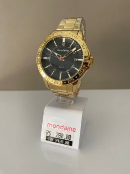 Relógio Mondaine Masculino Dourado Visor Texturizado Numeração com Completa  Á Prova D'água 32550GPMVDE2