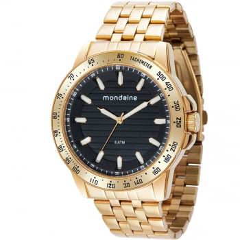 Relógio Mondaine Masculino Dourado Preto mostrador texturizado a prova d'água 76786GPMVDE1