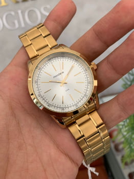 Relógio Mondaine Masculino Dourado Branco A prova D'água 94985GPMVDE5