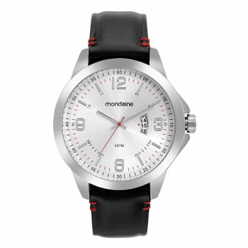 Relógio Mondaine Prateado Clássico com Calendário e Visor Texturizado Pulseira em Couro Á Prova d'água 99643G0MVNH1