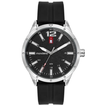 Relógio Mondaine Prateado Masculino Visor Preto Texturizado Calendário com Pulseira em Silicone Á Prova d'água99903G0MVNI3 Relógio Mondaine Prateado Masculino Visor Preto Texturizado Calendário com Pulseira em Silicone Á Prova d'água99903G0MVNI3