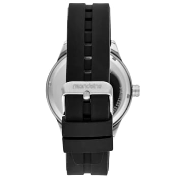 Relógio Mondaine Prateado Masculino Visor Preto Texturizado Calendário com Pulseira em Silicone Á Prova d'água99903G0MVNI3