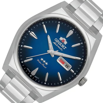 Relógio Orient Automático Masculino Prateado Minimalista Visor Azul Com Calendário Maquinário Japonês Aço Inoxidável Á Prova d'água F49SS013NH