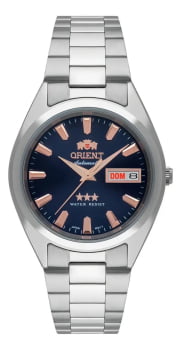 Relógio Orient Automático Prateado Minimalista Visor Azul Com Calendário Maquinário Japonês Aço Inoxidável 469SS084NH