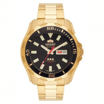 Relógio Orient Masculino Automático Dourado Aço Inox Calendário 469GP078F