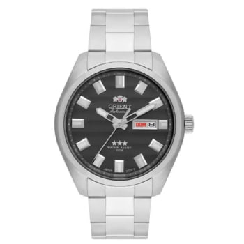 Relógio Orient Masculino Automático Prateado visor cinza com Calendário Aço Inox á prova d'água 469SS076F