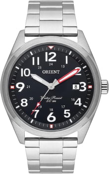 Relógio Orient Sport Masculino Prateado com Calendário e Visor Preto Todo Numerado Maquinário Japonês Aço Inoxidável Á Prova d'água MBSS1396