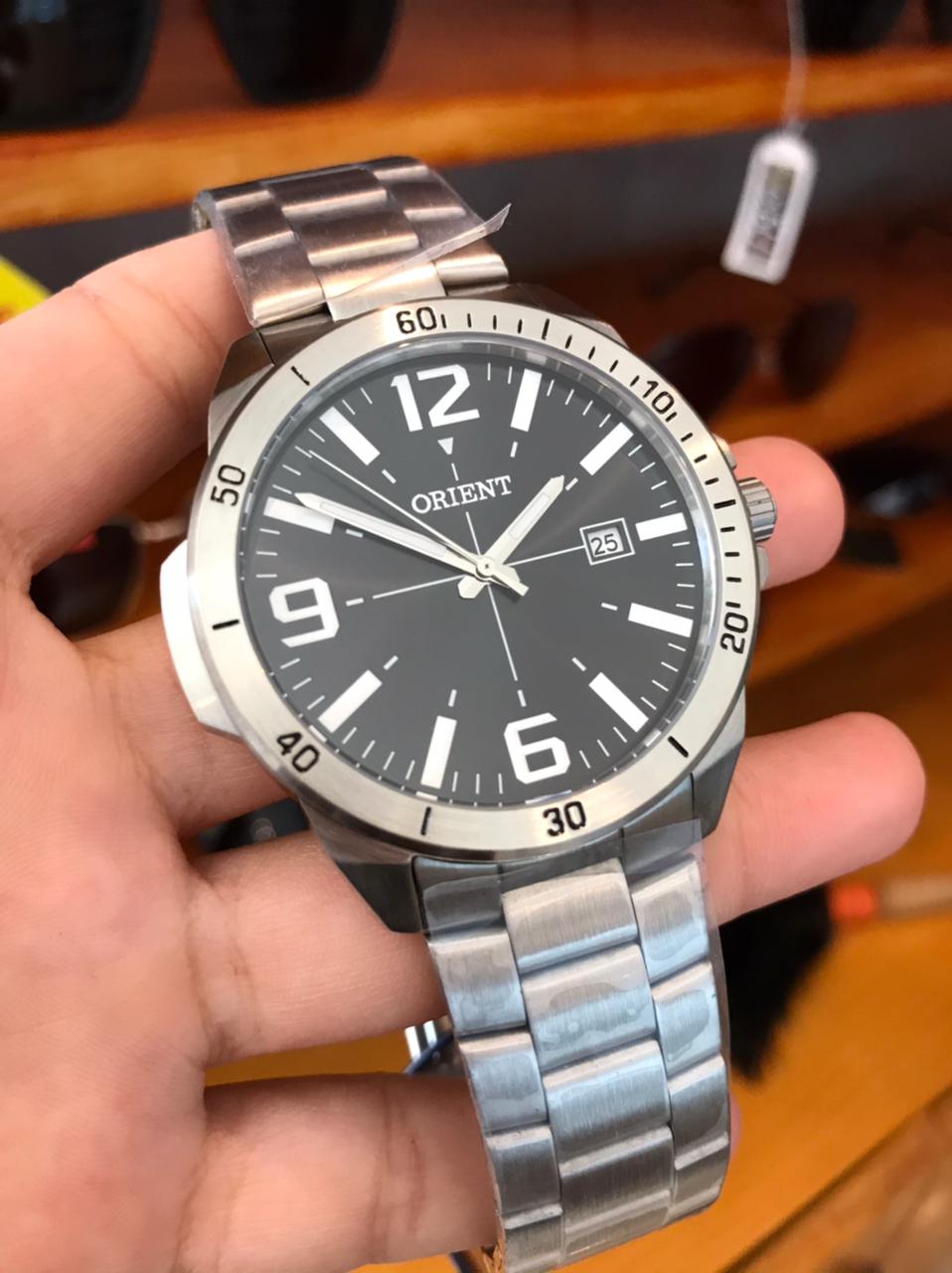 Relógio Orient Masculino Caléndario Aço Inox Prata á Prova D'água MBSS1394