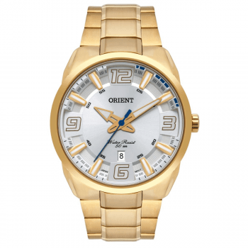 Relógio Orient Masculino Dourado Com Calendário Branco Aço inox - MGSS1178