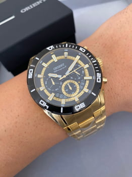 Relógio Orient Masculino Dourado Cronógrafo Calendário á Prova D'água MGSSC029