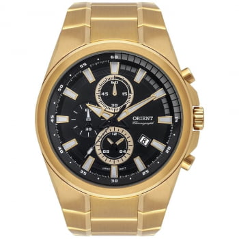 Relógio Orient Masculino Dourado Cronógrafo Calendário á Prova D'água MGSSC042