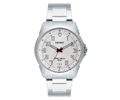 Relógio Orient Masculino Prata com visor Branco com Calendário Aço Inox a prova d'água MBSS1154A