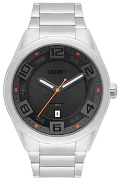 Relógio Orient Masculino Prateado Visor Preto com Calendário Aço Inoxidável Á Prova D'água MBSS1298