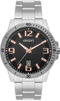 Relógio Orient Masculino Prateado Visor Preto com Calendário e Taquímetro Maquinário Japonês Aço Inoxidável Á Prova d'água MBSS1419