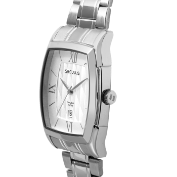 Relógio Seculus Masculino Prateado Quadrado Clássico com Calendário e Algarismo Romano Aço Inoxidável Á Prova d'água 23699G0SVNA1